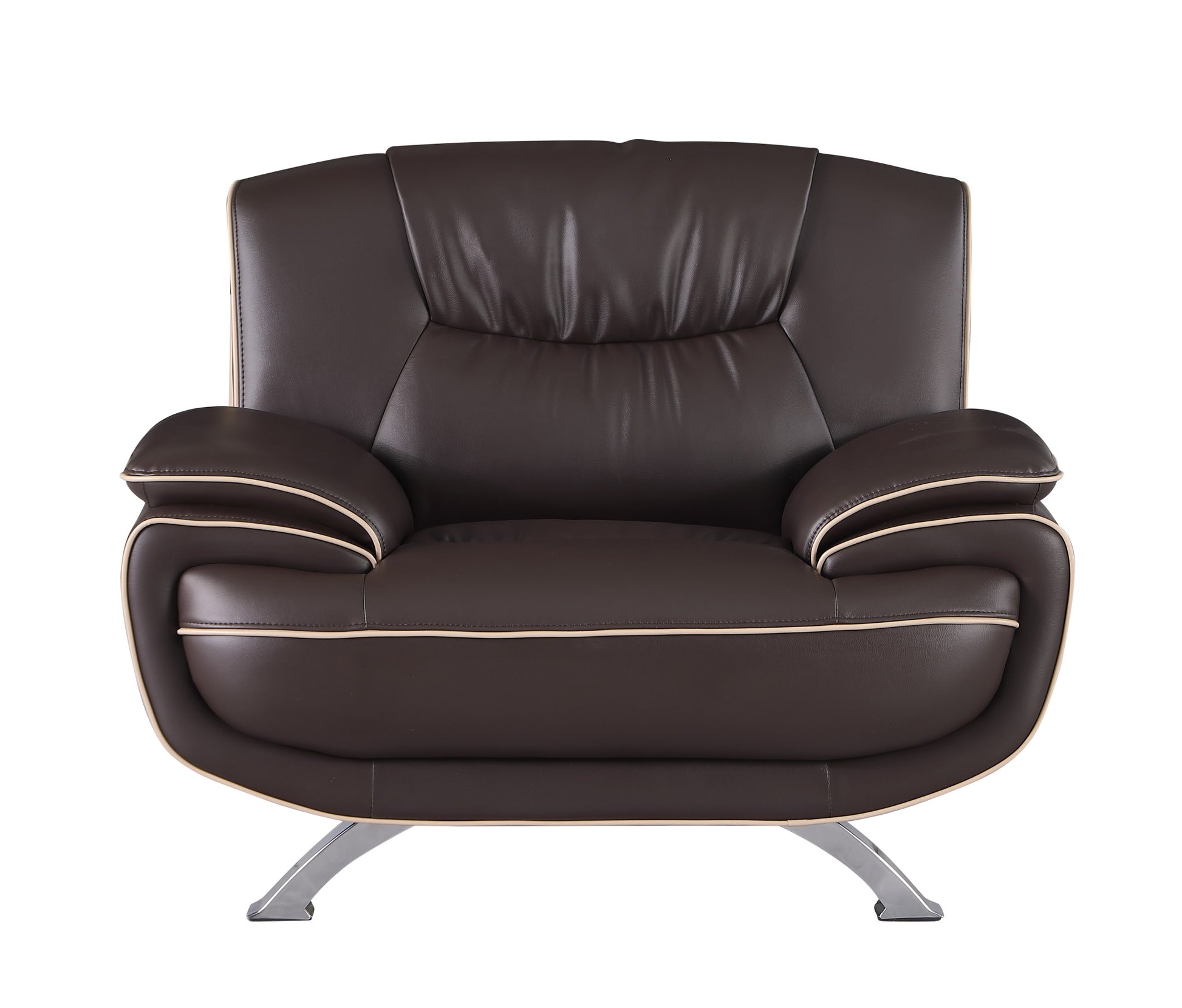 47" Brown and Silver Leather Match Arm Chair By Homeroots | Armchairs | Modishstore