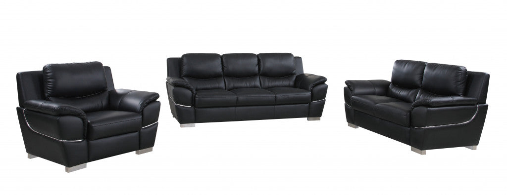 112" Chic Black Leather Sofa Set By Homeroots | Sofa Set | Modishstore