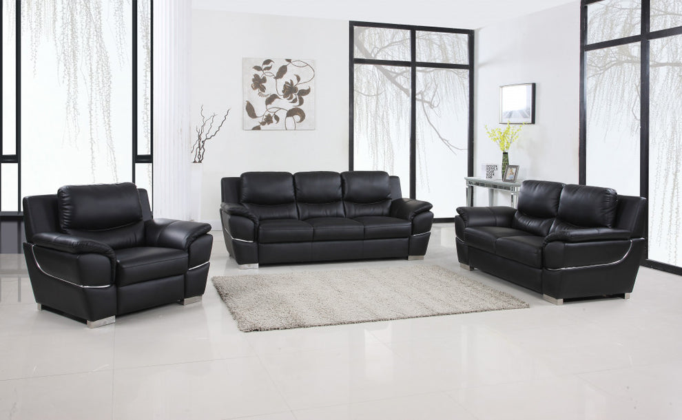 112" Chic Black Leather Sofa Set By Homeroots | Sofa Set | Modishstore - 2