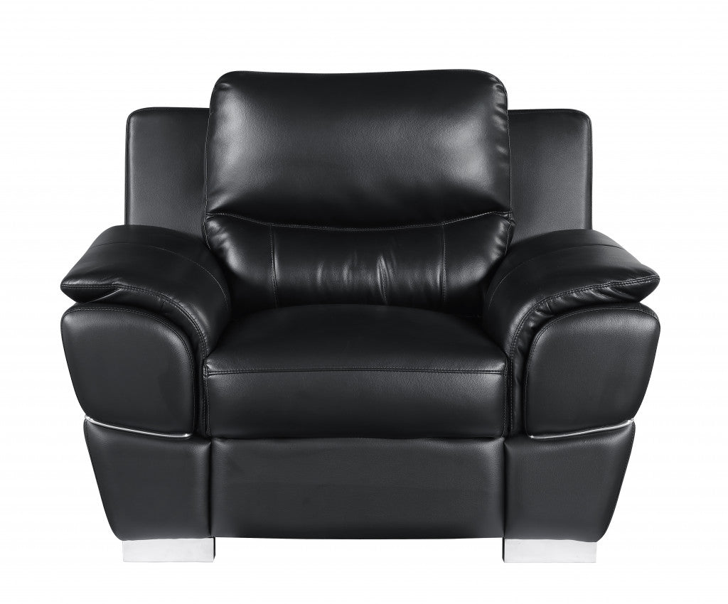 112" Chic Black Leather Sofa Set By Homeroots | Sofa Set | Modishstore - 3