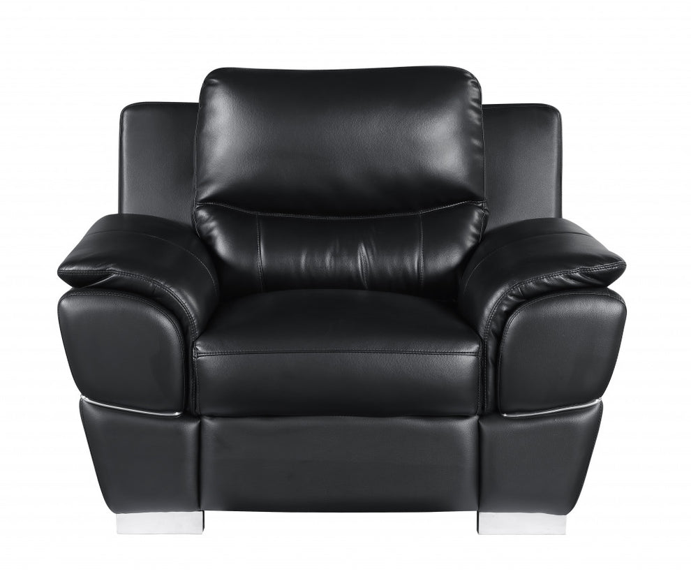 112" Chic Black Leather Sofa Set By Homeroots | Sofa Set | Modishstore - 3