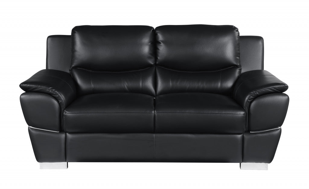 112" Chic Black Leather Sofa Set By Homeroots | Sofa Set | Modishstore - 4