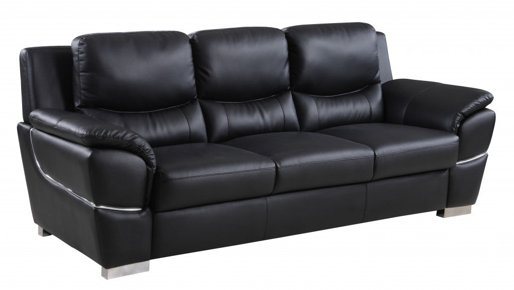 37" Chic Black Leather Sofa By Homeroots | Sofas | Modishstore - 2