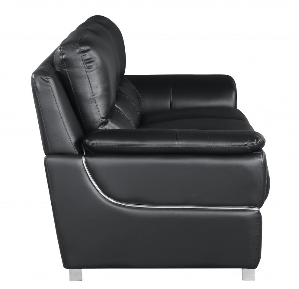 37" Chic Black Leather Loveseat By Homeroots | Loveseats | Modishstore - 3