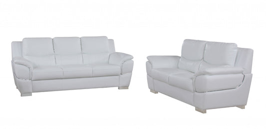 Chic White Leather Sofa Set By Homeroots | Sofa Set | Modishstore