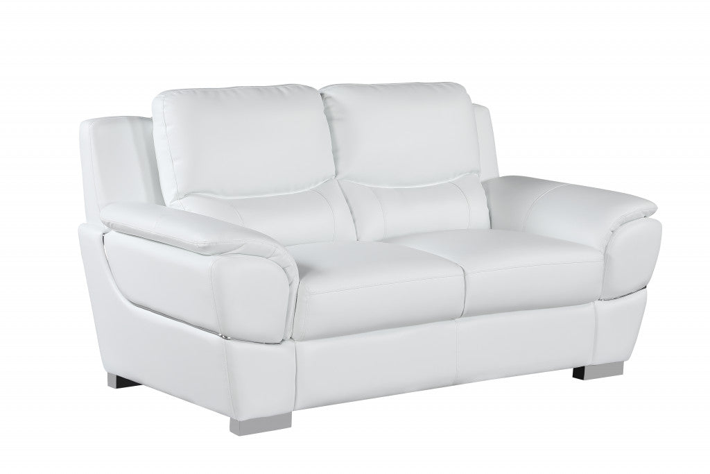 37" Chic White Leather Loveseat By Homeroots | Loveseats | Modishstore - 2
