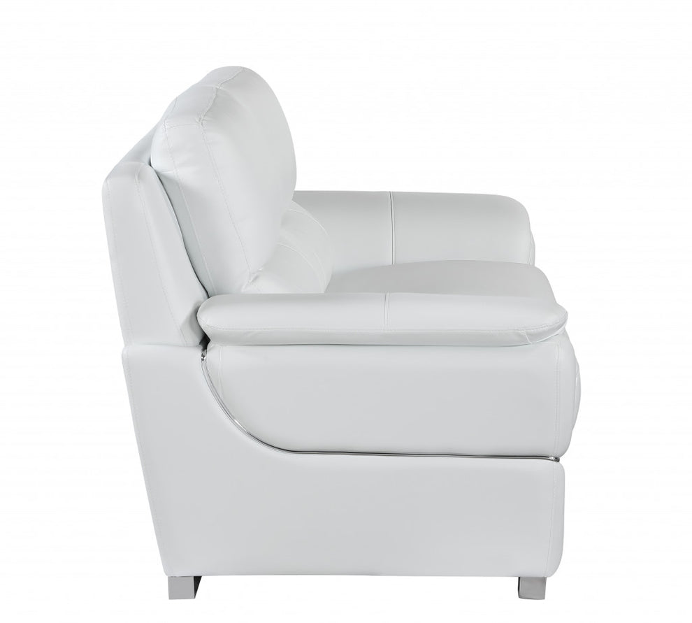 37" Chic White Leather Loveseat By Homeroots | Loveseats | Modishstore - 4