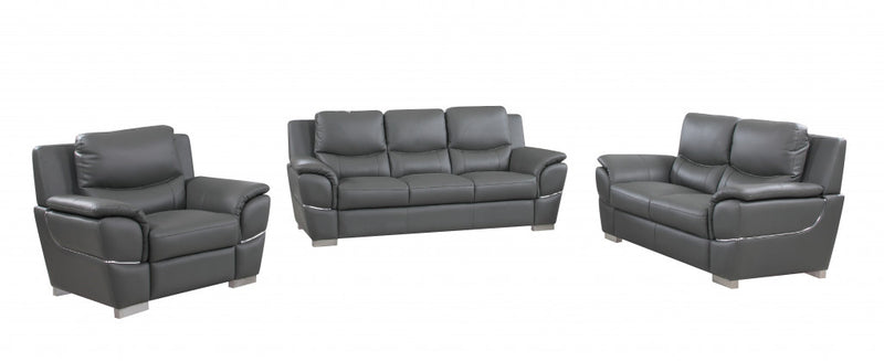 111" Chic Grey Leather Sofa Set By Homeroots | Sofa Set | Modishstore