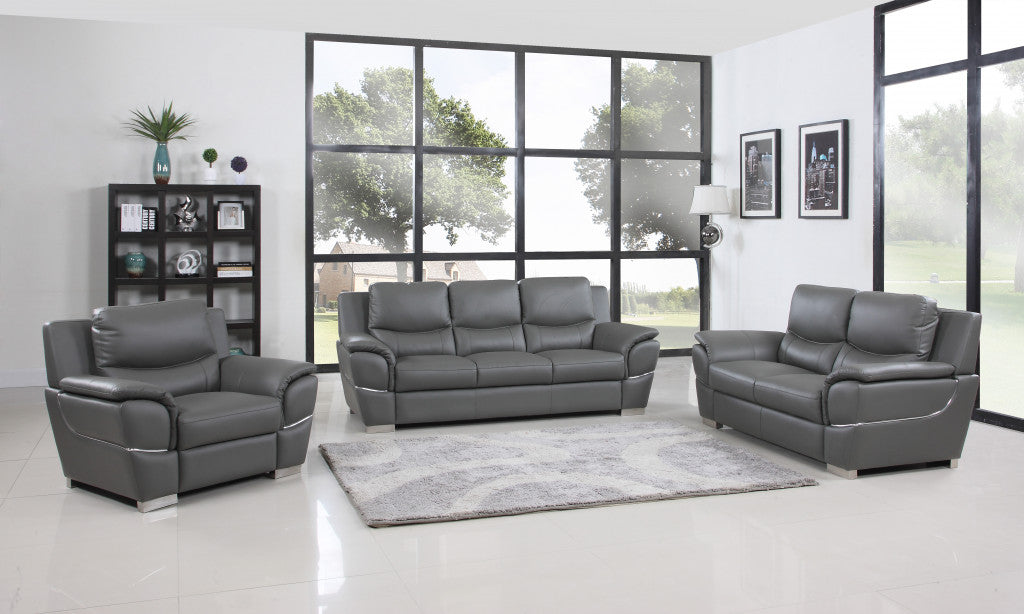111" Chic Grey Leather Sofa Set By Homeroots | Sofa Set | Modishstore - 2