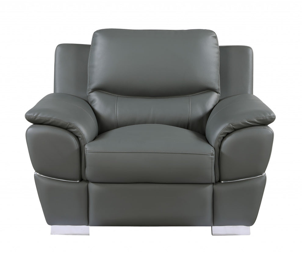 111" Chic Grey Leather Sofa Set By Homeroots | Sofa Set | Modishstore - 3