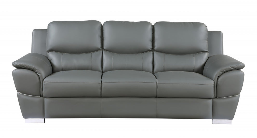 111" Chic Grey Leather Sofa Set By Homeroots | Sofa Set | Modishstore - 5