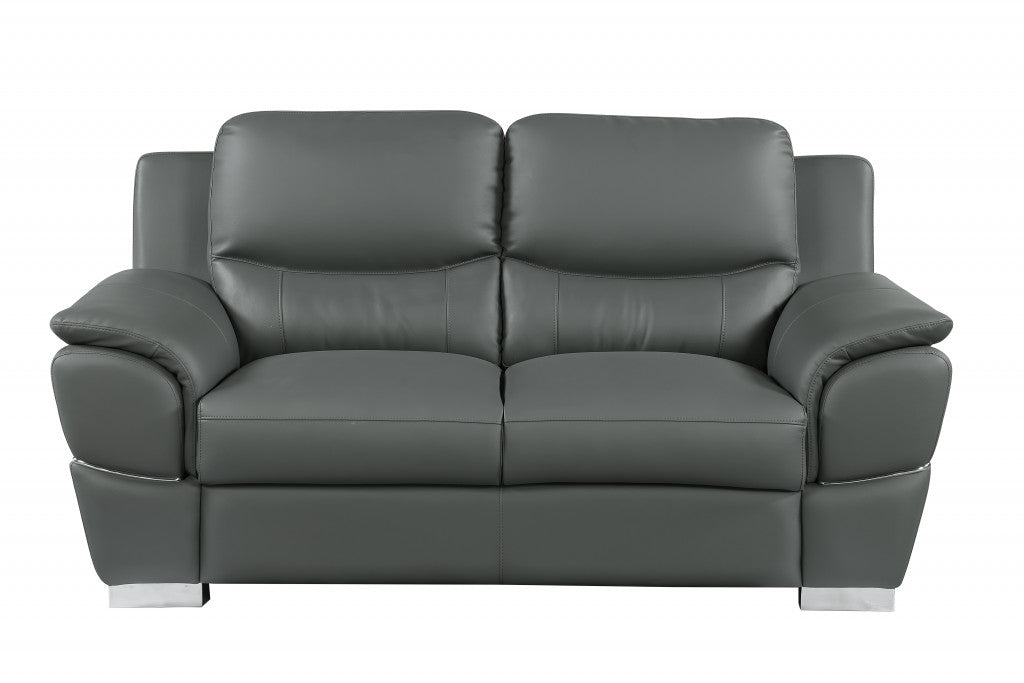 37" Chic Grey Leather Loveseat By Homeroots | Loveseats | Modishstore