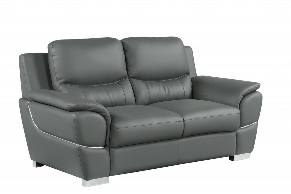 37" Chic Grey Leather Loveseat By Homeroots | Loveseats | Modishstore - 2