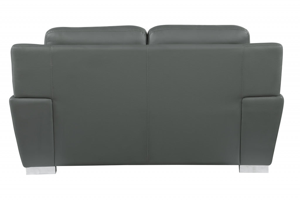 37" Chic Grey Leather Loveseat By Homeroots | Loveseats | Modishstore - 3
