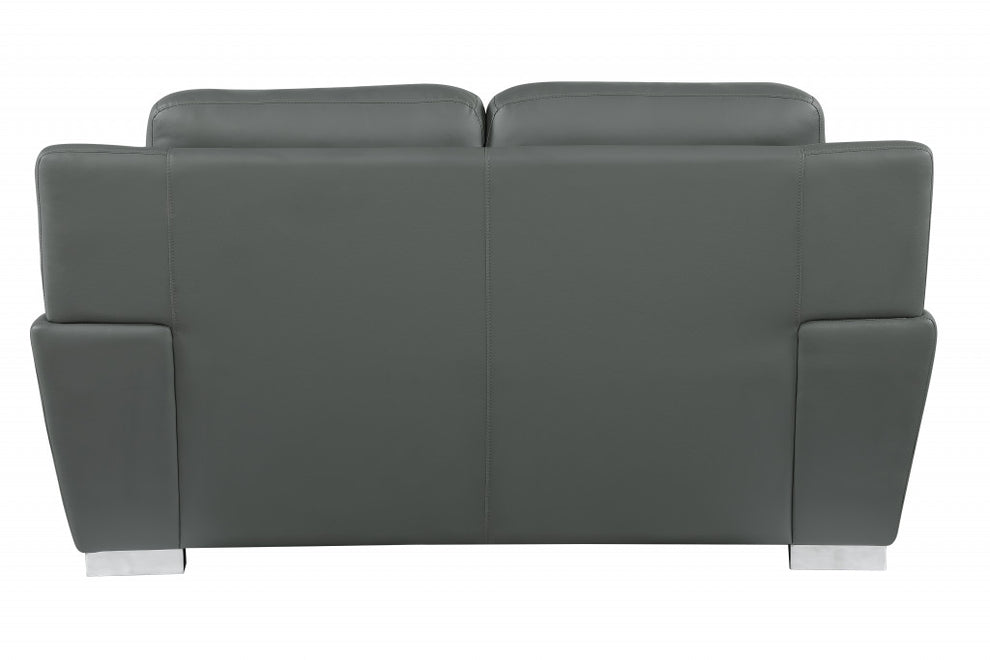 37" Chic Grey Leather Loveseat By Homeroots | Loveseats | Modishstore - 3