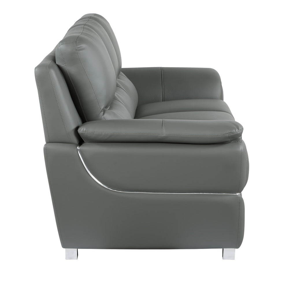 37" Chic Grey Leather Loveseat By Homeroots | Loveseats | Modishstore - 4