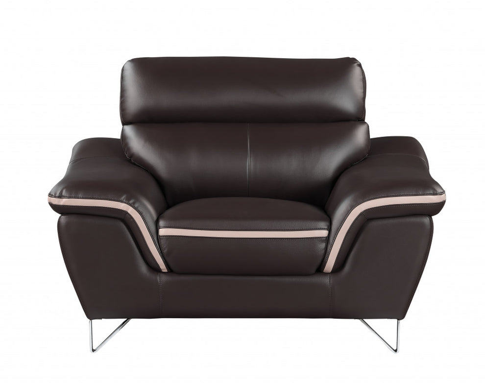 110" Charming Brown Leather Sofa Set By Homeroots | Sofa Set | Modishstore - 3