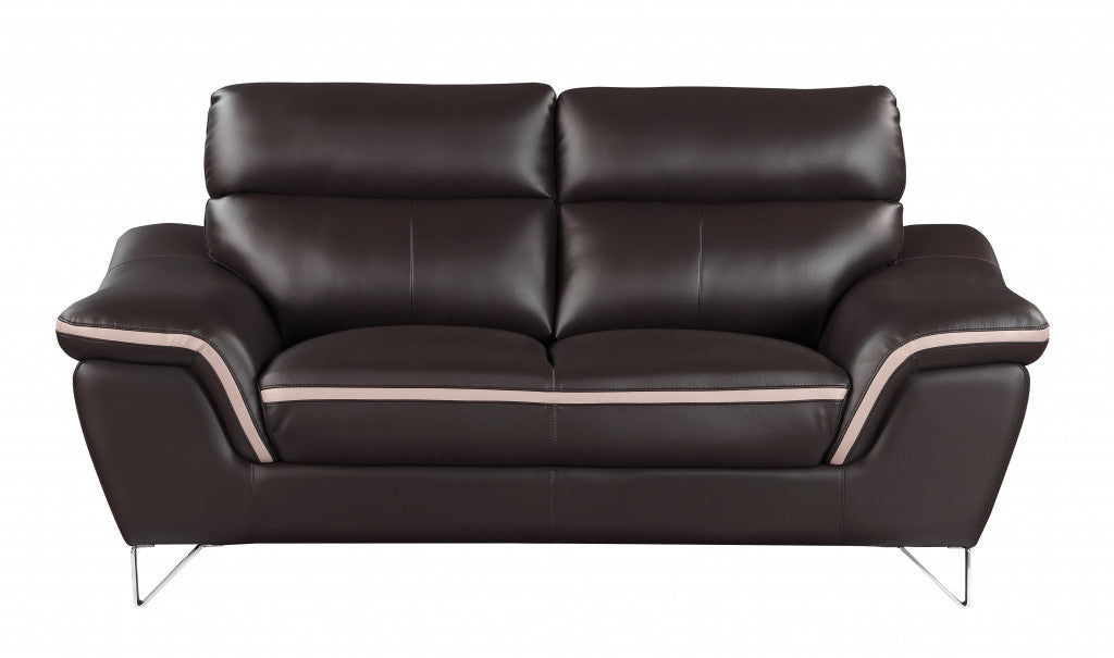 36" Contemporary Brown Leather Loveseat By Homeroots | Loveseats | Modishstore