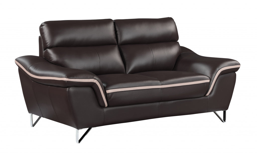 36" Contemporary Brown Leather Loveseat By Homeroots | Loveseats | Modishstore - 2