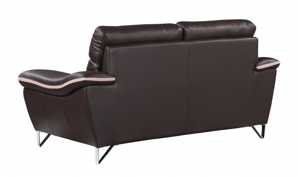 36" Contemporary Brown Leather Loveseat By Homeroots | Loveseats | Modishstore - 4