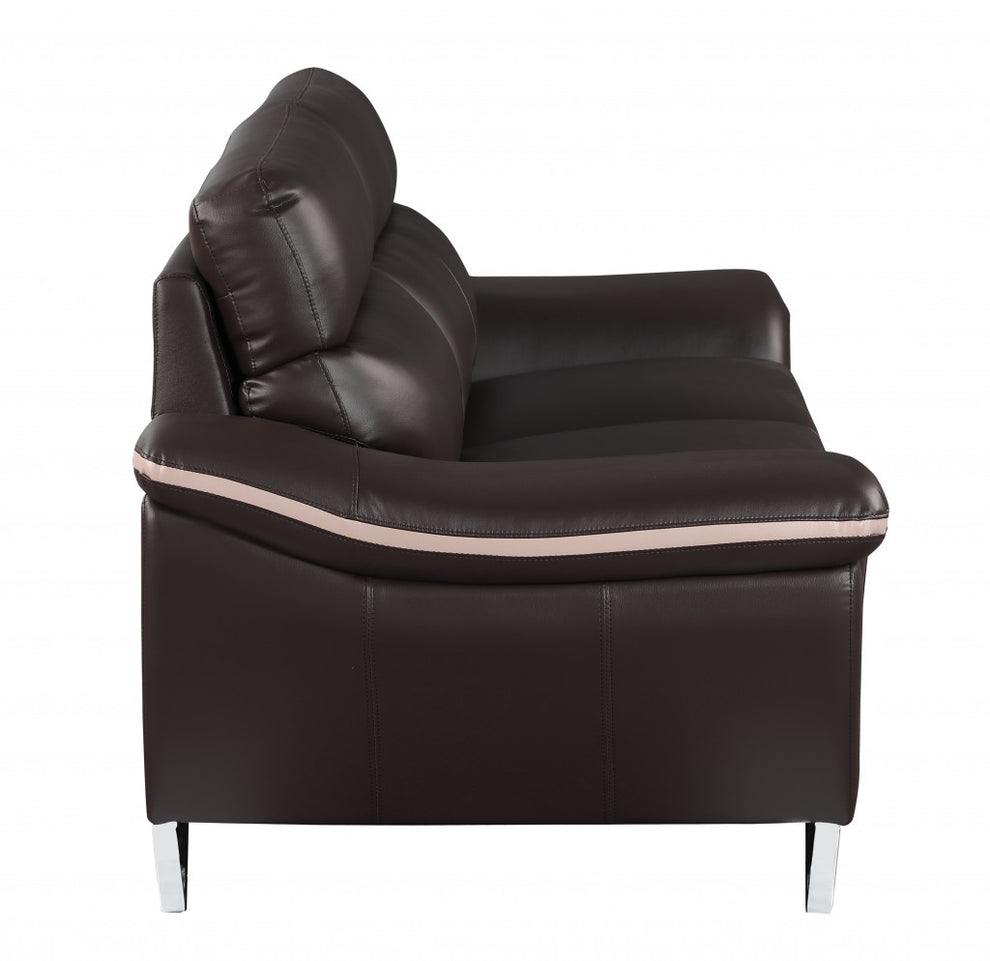 36" Contemporary Brown Leather Loveseat By Homeroots | Loveseats | Modishstore - 5