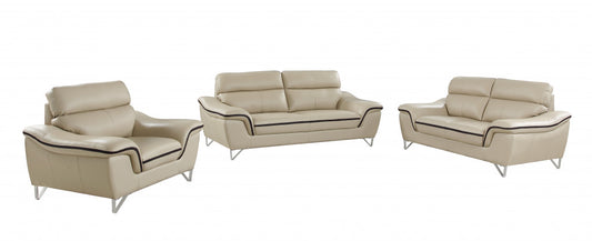 108" Charming Beige Leather Sofa Set By Homeroots | Sofa Set | Modishstore