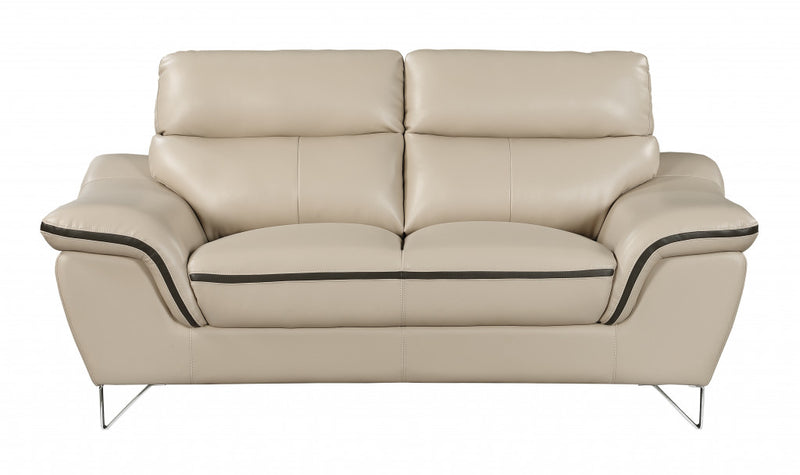 36" Contemporary Beige Leather Loveseat By Homeroots | Loveseats | Modishstore