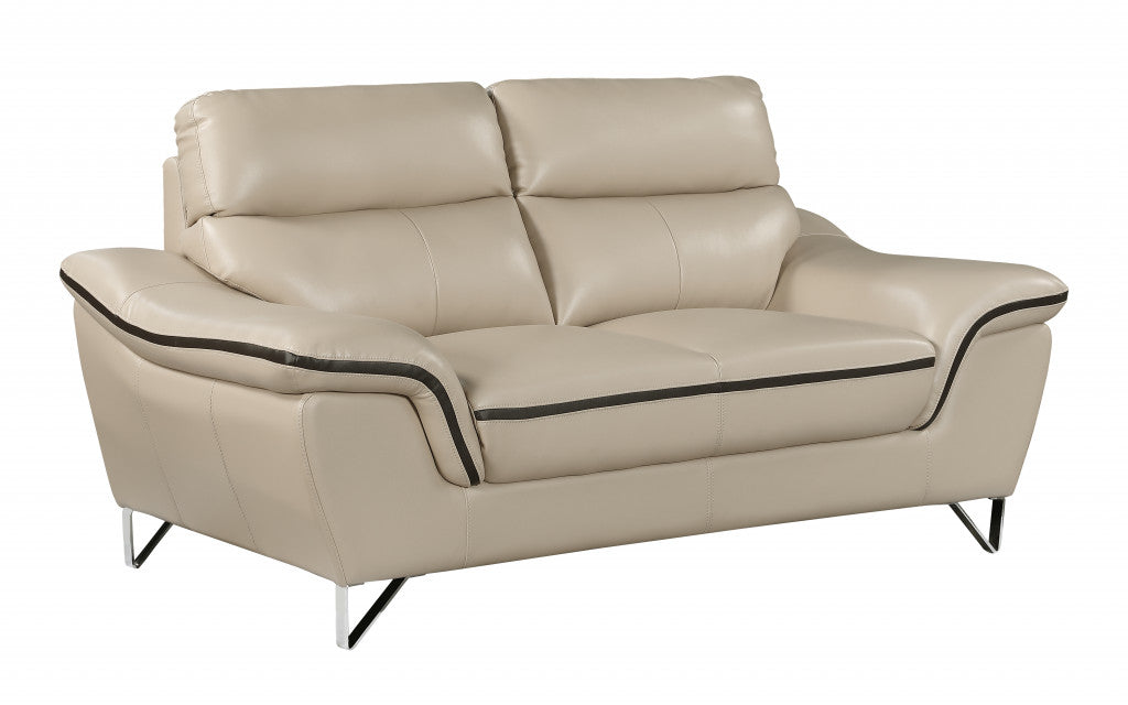 36" Contemporary Beige Leather Loveseat By Homeroots | Loveseats | Modishstore - 2