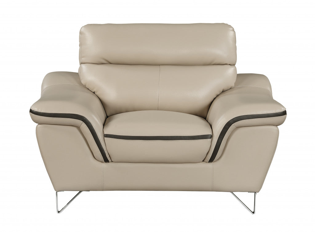 36" Beige Contemporary Leather Loveseat By Homeroots | Loveseats | Modishstore