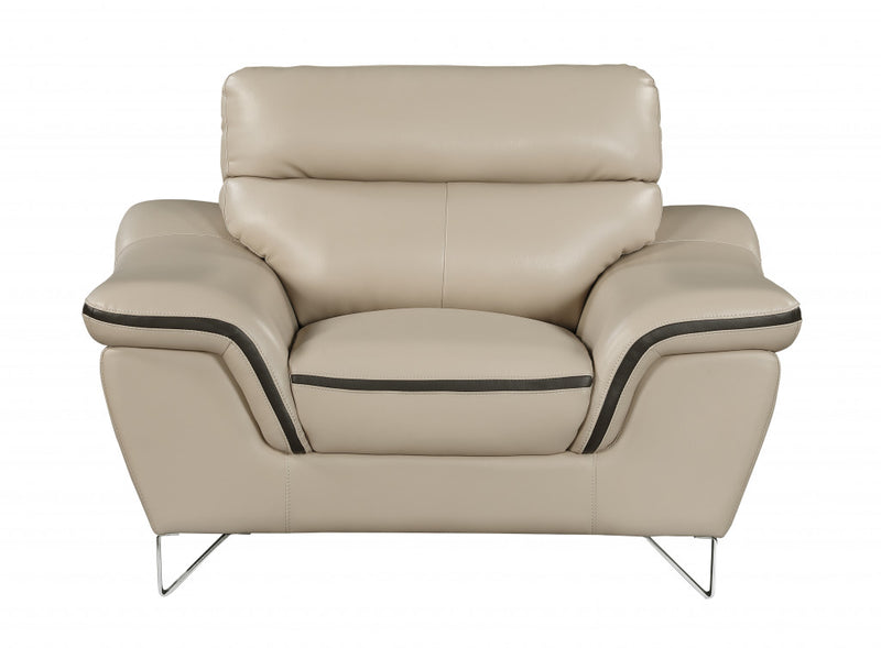 36" Beige Contemporary Leather Loveseat By Homeroots | Loveseats | Modishstore