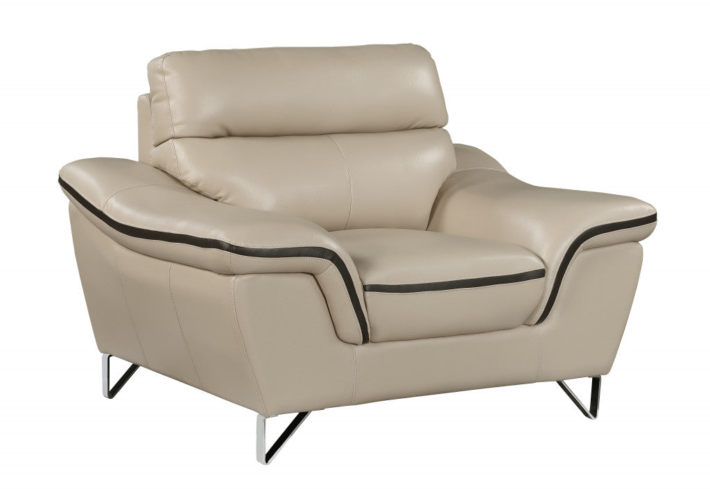 36" Beige Contemporary Leather Loveseat By Homeroots | Loveseats | Modishstore - 2