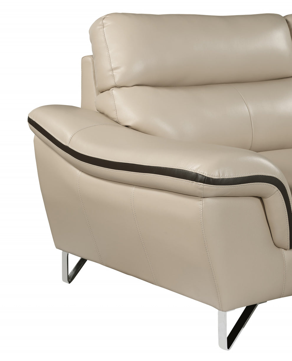36" Beige Contemporary Leather Loveseat By Homeroots | Loveseats | Modishstore - 5