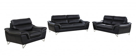 108" Charming Black Leather Sofa Set By Homeroots | Sofa Set | Modishstore