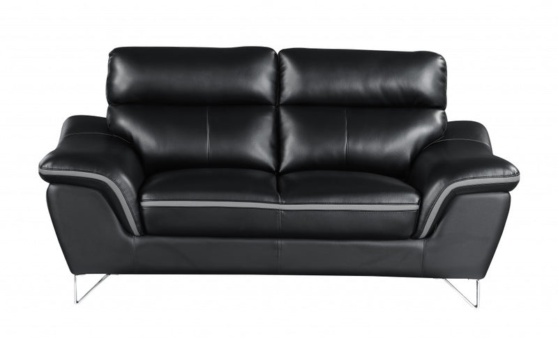 36" Contemporary Black Leather Loveseat By Homeroots | Loveseats | Modishstore