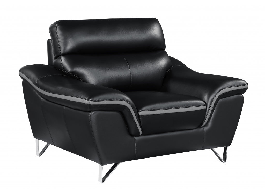 36" Contemporary Black Leather Chair By Homeroots | Lounge Chairs | Modishstore - 2