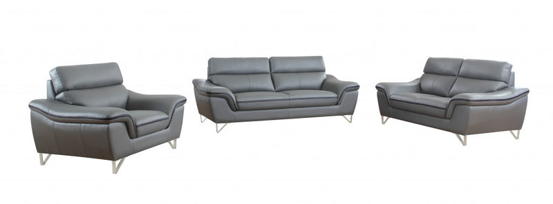 108" Charming Grey Leather Sofa Set By Homeroots | Sofa Set | Modishstore