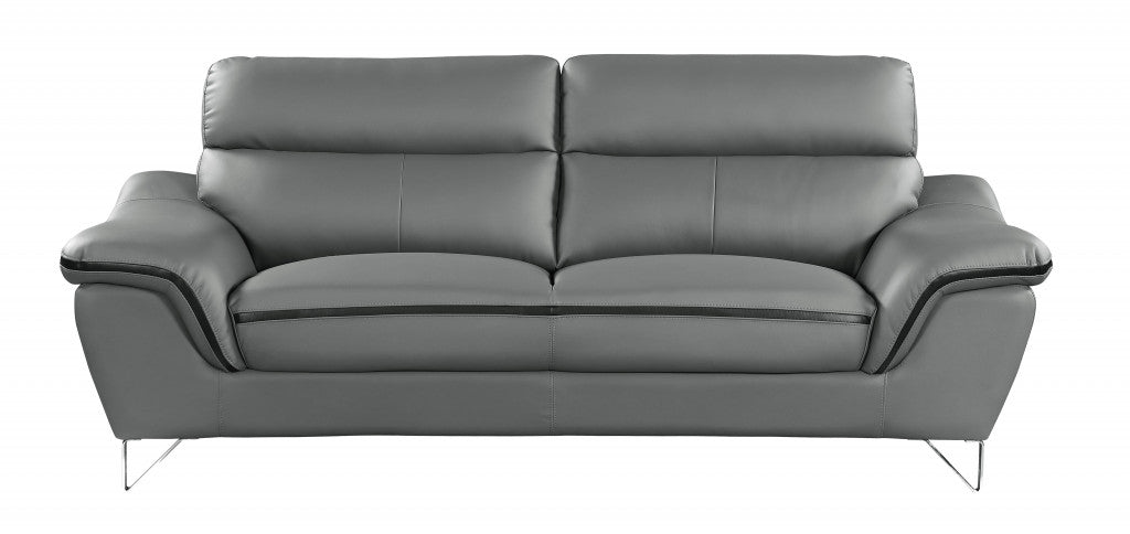 108" Charming Grey Leather Sofa Set By Homeroots | Sofa Set | Modishstore - 4