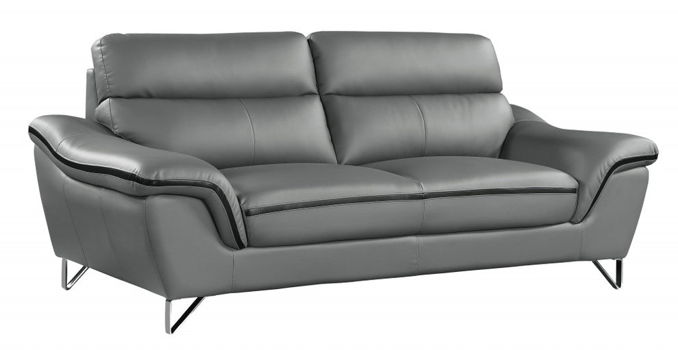 36" Contemporary Grey Leather Loveseat By Homeroots | Loveseats | Modishstore - 2