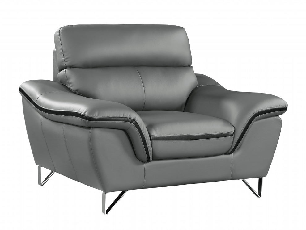 36" Gray Contemporary Leather Chair By Homeroots | Armchairs | Modishstore - 2
