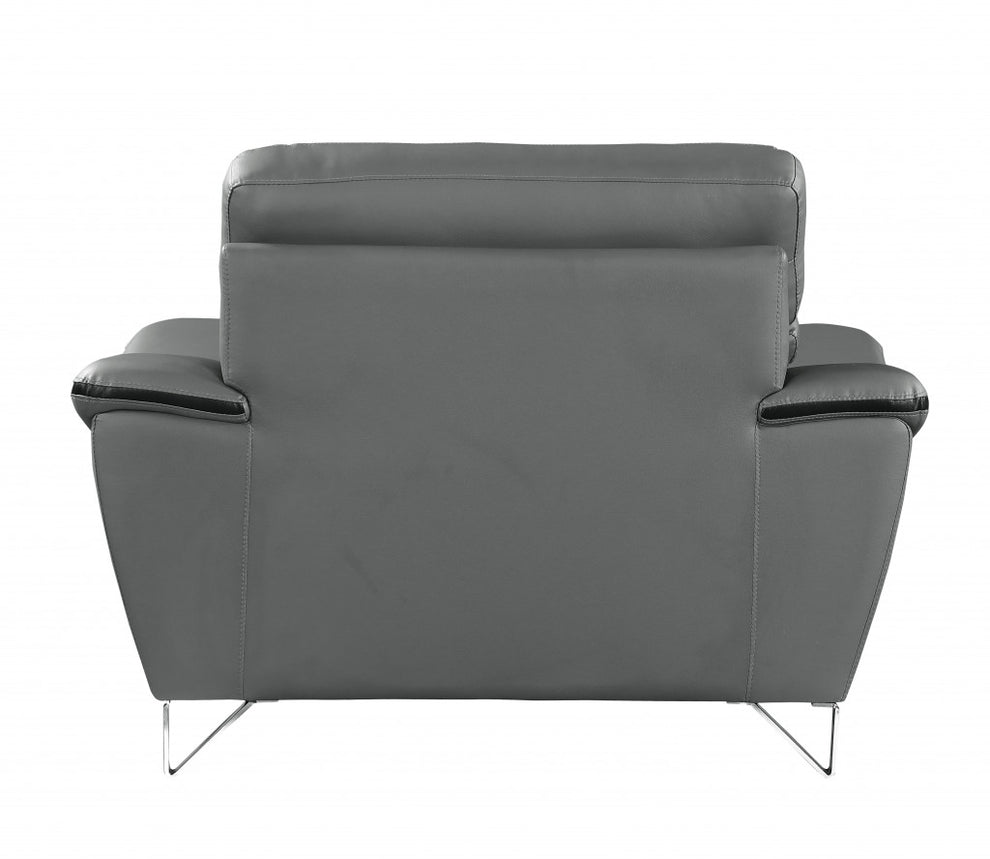 36" Gray Contemporary Leather Chair By Homeroots | Armchairs | Modishstore - 3