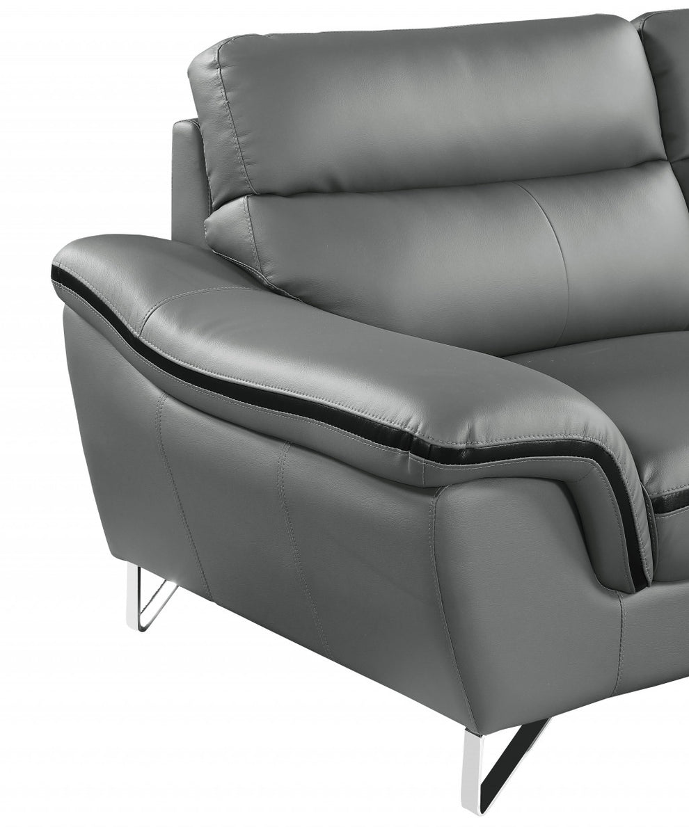 36" Gray Contemporary Leather Chair By Homeroots | Armchairs | Modishstore - 5