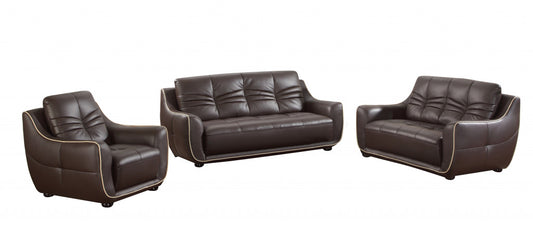 108" Elegant Brown Leather Sofa Set By Homeroots | Sofa Set | Modishstore