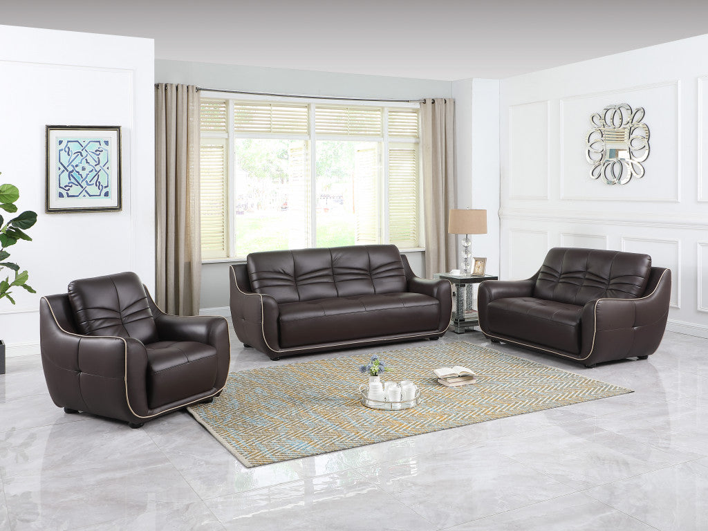 108" Elegant Brown Leather Sofa Set By Homeroots | Sofa Set | Modishstore - 2