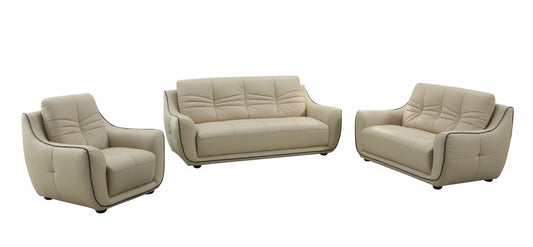 108" Elegant Beige Leather Sofa Set By Homeroots | Sofa Set | Modishstore