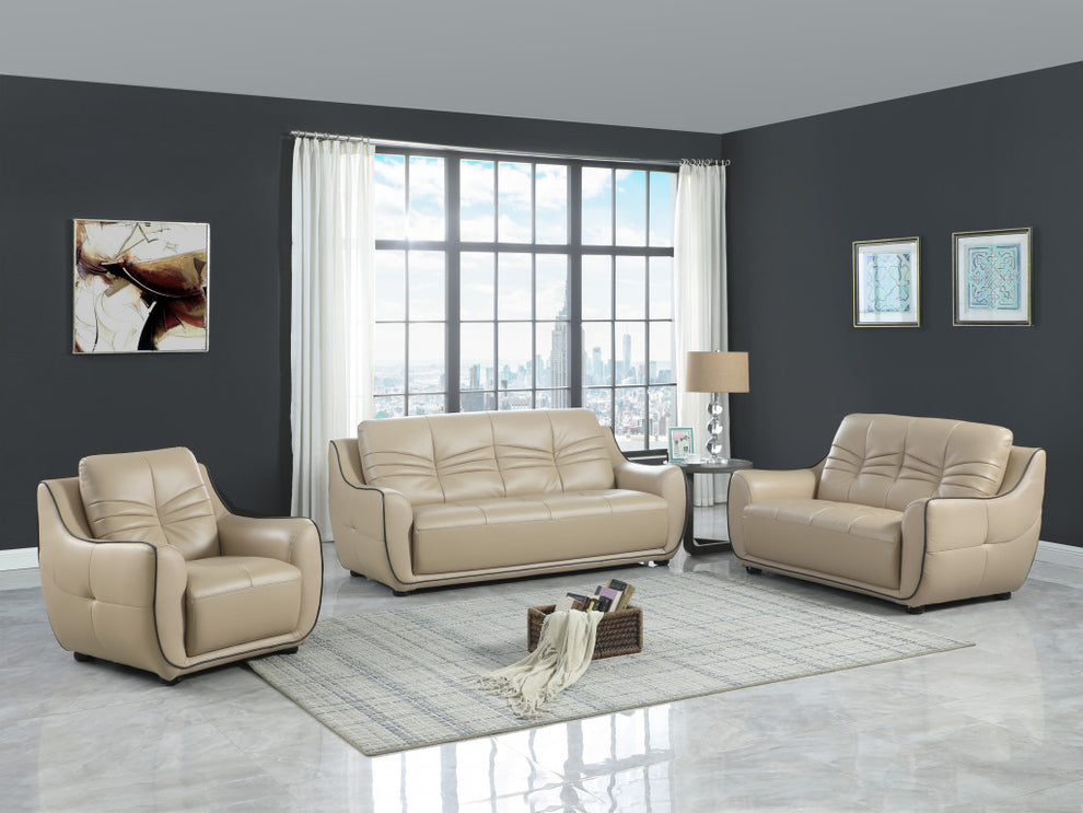 108" Elegant Beige Leather Sofa Set By Homeroots | Sofa Set | Modishstore - 2