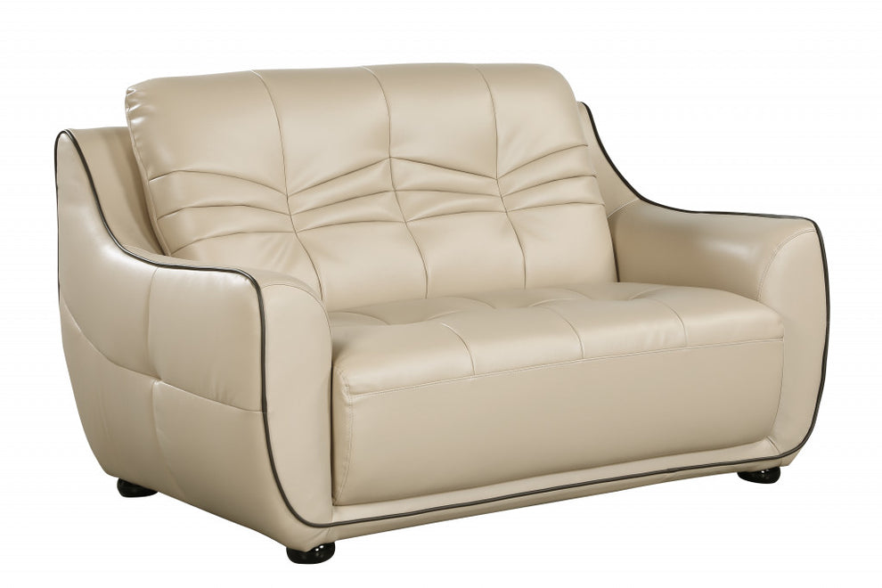 36" Elegant Beige Leather Loveseat By Homeroots | Loveseats | Modishstore - 2