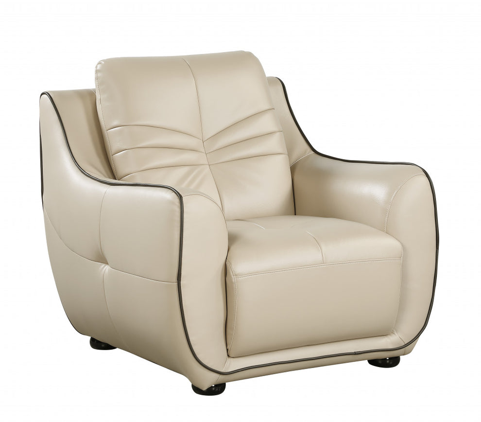 36" Beige Elegant Faux Leather Chair By Homeroots | Accent Chairs | Modishstore - 2