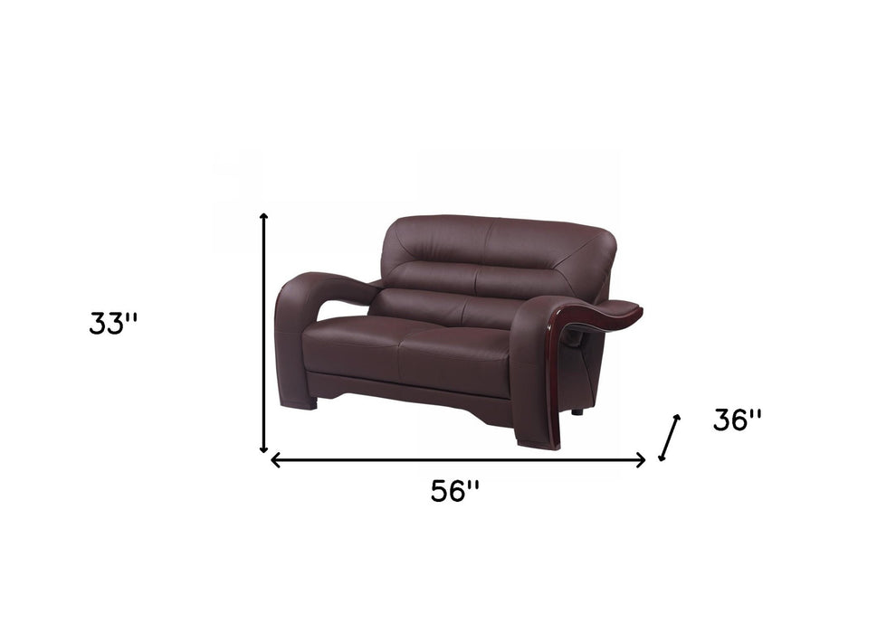 36" Glamorous Brown Leather Loveseat By Homeroots | Loveseats | Modishstore - 5