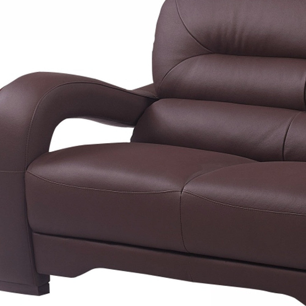 36" Glamorous Brown Leather Loveseat By Homeroots | Loveseats | Modishstore - 3