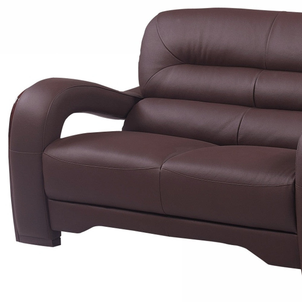 36" Glamorous Brown Leather Loveseat By Homeroots | Loveseats | Modishstore - 4